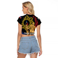 Personalized Lapulapu The First Filipino Hero Raglan Cropped T Shirt Polynesian Pattern LT01 - Polynesian Pride