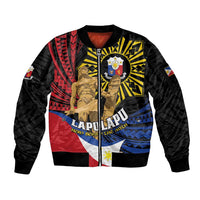 Personalized Lapulapu The First Filipino Hero Sleeve Zip Bomber Jacket Polynesian Pattern