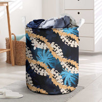 Puakenikeni Maile Lei Laundry Basket Frangipani Blue Tropical Leaves LT01 Blue - Polynesian Pride