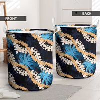Puakenikeni Maile Lei Laundry Basket Frangipani Blue Tropical Leaves LT01 - Polynesian Pride