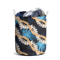 Puakenikeni Maile Lei Laundry Basket Frangipani Blue Tropical Leaves LT01 - Polynesian Pride