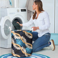 Puakenikeni Maile Lei Laundry Basket Frangipani Blue Tropical Leaves LT01 - Polynesian Pride