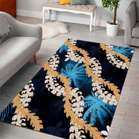 Puakenikeni Maile Lei Area Rug Frangipani Blue Tropical Leaves LT01 - Polynesian Pride