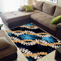 Puakenikeni Maile Lei Area Rug Frangipani Blue Tropical Leaves LT01 - Polynesian Pride