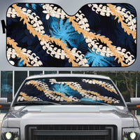Puakenikeni Maile Lei Auto Sun Shade Frangipani Blue Tropical Leaves LT01 Blue - Polynesian Pride