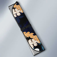 Puakenikeni Maile Lei Auto Sun Shade Frangipani Blue Tropical Leaves LT01 - Polynesian Pride