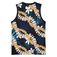 Puakenikeni Maile Lei Basketball Jersey Frangipani Blue Tropical Leaves LT01 - Polynesian Pride
