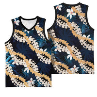 Puakenikeni Maile Lei Basketball Jersey Frangipani Blue Tropical Leaves LT01 - Polynesian Pride