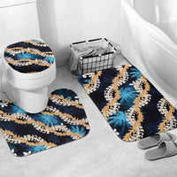 Puakenikeni Maile Lei Bathroom Set Frangipani Blue Tropical Leaves LT01 Mat Set Only (3 pcs) One Size Blue - Polynesian Pride