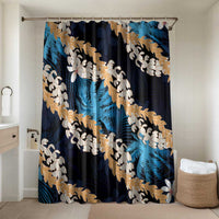 Puakenikeni Maile Lei Bathroom Set Frangipani Blue Tropical Leaves LT01 Shower Curtain Only Blue - Polynesian Pride