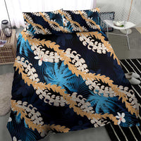 Puakenikeni Maile Lei Bedding Set Frangipani Blue Tropical Leaves LT01 - Polynesian Pride