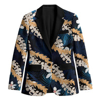 Puakenikeni Maile Lei Blazer Frangipani Blue Tropical Leaves LT01 Unisex Blue - Polynesian Pride