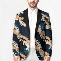 Puakenikeni Maile Lei Blazer Frangipani Blue Tropical Leaves LT01 - Polynesian Pride