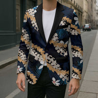 Puakenikeni Maile Lei Blazer Frangipani Blue Tropical Leaves LT01 - Polynesian Pride