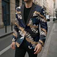 Puakenikeni Maile Lei Blazer Frangipani Blue Tropical Leaves LT01 - Polynesian Pride