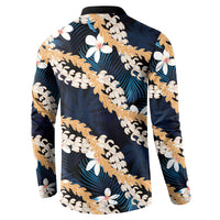 Puakenikeni Maile Lei Button Sweatshirt Frangipani Blue Tropical Leaves LT01 - Polynesian Pride