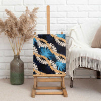 Puakenikeni Maile Lei Canvas Wall Art Frangipani Blue Tropical Leaves LT01 - Polynesian Pride