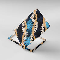 Puakenikeni Maile Lei Canvas Wall Art Frangipani Blue Tropical Leaves LT01 With Frame Blue - Polynesian Pride