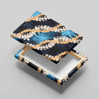 Puakenikeni Maile Lei Canvas Wall Art Frangipani Blue Tropical Leaves LT01 - Polynesian Pride