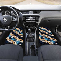 Puakenikeni Maile Lei Car Mats Frangipani Blue Tropical Leaves LT01 Set 2pcs - Front Blue - Polynesian Pride