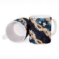 Puakenikeni Maile Lei Ceramic Mug Frangipani Blue Tropical Leaves LT01 - Polynesian Pride
