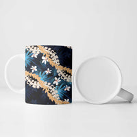 Puakenikeni Maile Lei Ceramic Mug Frangipani Blue Tropical Leaves LT01 - Polynesian Pride