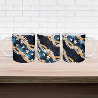 Puakenikeni Maile Lei Ceramic Mug Frangipani Blue Tropical Leaves LT01 - Polynesian Pride