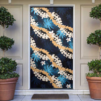 Puakenikeni Maile Lei Door Cover Frangipani Blue Tropical Leaves LT01 Blue - Polynesian Pride