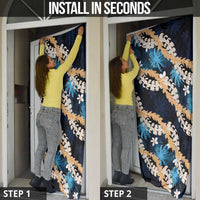 Puakenikeni Maile Lei Door Cover Frangipani Blue Tropical Leaves LT01 - Polynesian Pride
