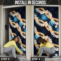 Puakenikeni Maile Lei Door Cover Frangipani Blue Tropical Leaves LT01 - Polynesian Pride