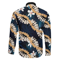 Puakenikeni Maile Lei Family Matching Summer Maxi Dress and Hawaiian Shirt Frangipani Blue Tropical Leaves