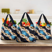 Puakenikeni Maile Lei Grocery Bag Frangipani Blue Tropical Leaves LT01 3-pack One Size Blue - Polynesian Pride