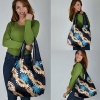 Puakenikeni Maile Lei Grocery Bag Frangipani Blue Tropical Leaves LT01 - Polynesian Pride