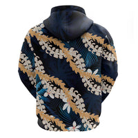 Puakenikeni Maile Lei Hoodie Frangipani Blue Tropical Leaves LT01 - Polynesian Pride