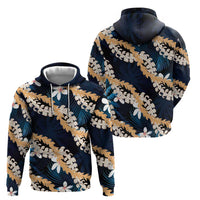Puakenikeni Maile Lei Hoodie Frangipani Blue Tropical Leaves LT01 - Polynesian Pride