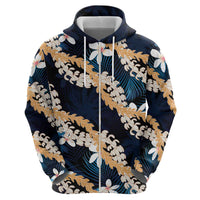 Puakenikeni Maile Lei Hoodie Frangipani Blue Tropical Leaves LT01 - Polynesian Pride