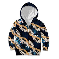 Puakenikeni Maile Lei Kid Hoodie Frangipani Blue Tropical Leaves LT01 Zip Hoodie Blue - Polynesian Pride