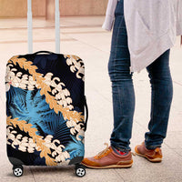 Puakenikeni Maile Lei Luggage Cover Frangipani Blue Tropical Leaves LT01 Blue - Polynesian Pride