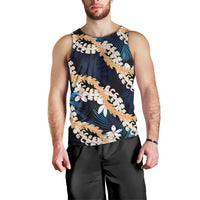 Puakenikeni Maile Lei Men Tank Top Frangipani Blue Tropical Leaves LT01 - Polynesian Pride