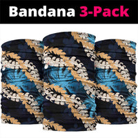 Puakenikeni Maile Lei Neck Gaiter Frangipani Blue Tropical Leaves LT01 package One Size: 25*50cm Blue - Polynesian Pride