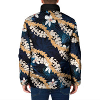 Puakenikeni Maile Lei Padded Jacket Frangipani Blue Tropical Leaves LT01 - Polynesian Pride