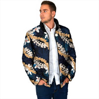 Puakenikeni Maile Lei Padded Jacket Frangipani Blue Tropical Leaves LT01 - Polynesian Pride