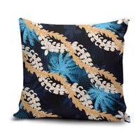 Puakenikeni Maile Lei Pillow Cover Frangipani Blue Tropical Leaves LT01 Blue - Polynesian Pride