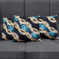 Puakenikeni Maile Lei Pillow Cover Frangipani Blue Tropical Leaves LT01 - Polynesian Pride