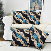 Puakenikeni Maile Lei Pillow Cover Frangipani Blue Tropical Leaves LT01 - Polynesian Pride