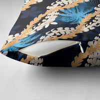 Puakenikeni Maile Lei Pillow Cover Frangipani Blue Tropical Leaves LT01 - Polynesian Pride
