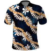 Puakenikeni Maile Lei Polo Shirt Frangipani Blue Tropical Leaves LT01 Blue - Polynesian Pride
