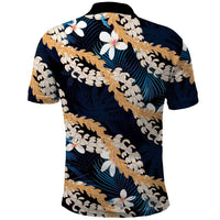 Puakenikeni Maile Lei Polo Shirt Frangipani Blue Tropical Leaves LT01 - Polynesian Pride