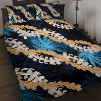 Puakenikeni Maile Lei Quilt Bed Set Frangipani Blue Tropical Leaves LT01 Blue - Polynesian Pride