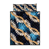 Puakenikeni Maile Lei Quilt Bed Set Frangipani Blue Tropical Leaves LT01 - Polynesian Pride